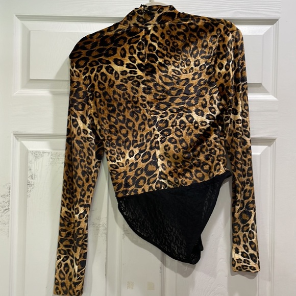 NWT! Vintage 90’s Page 3 Leopard Velvet Mock Neck Bodysuit M - Picture 7 of 8